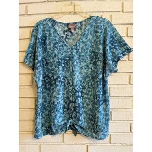 Chicos Geometric Sheer Tie‎ Front Short Sleeve Shirt Top Womens Sz 3 US Sz XL